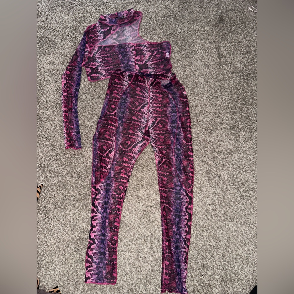 PrettyLittleThing Pink and Purple One-Shoulder 2 piece set